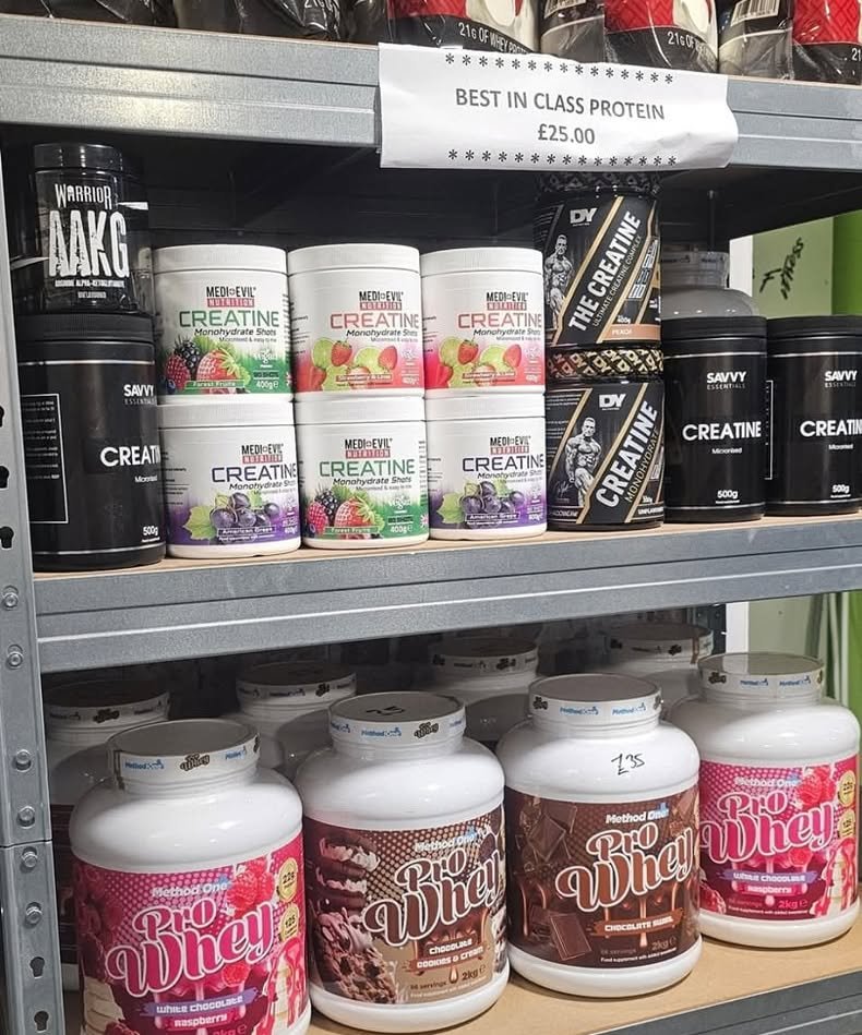 Shelf of supplements for sale at the reception desk